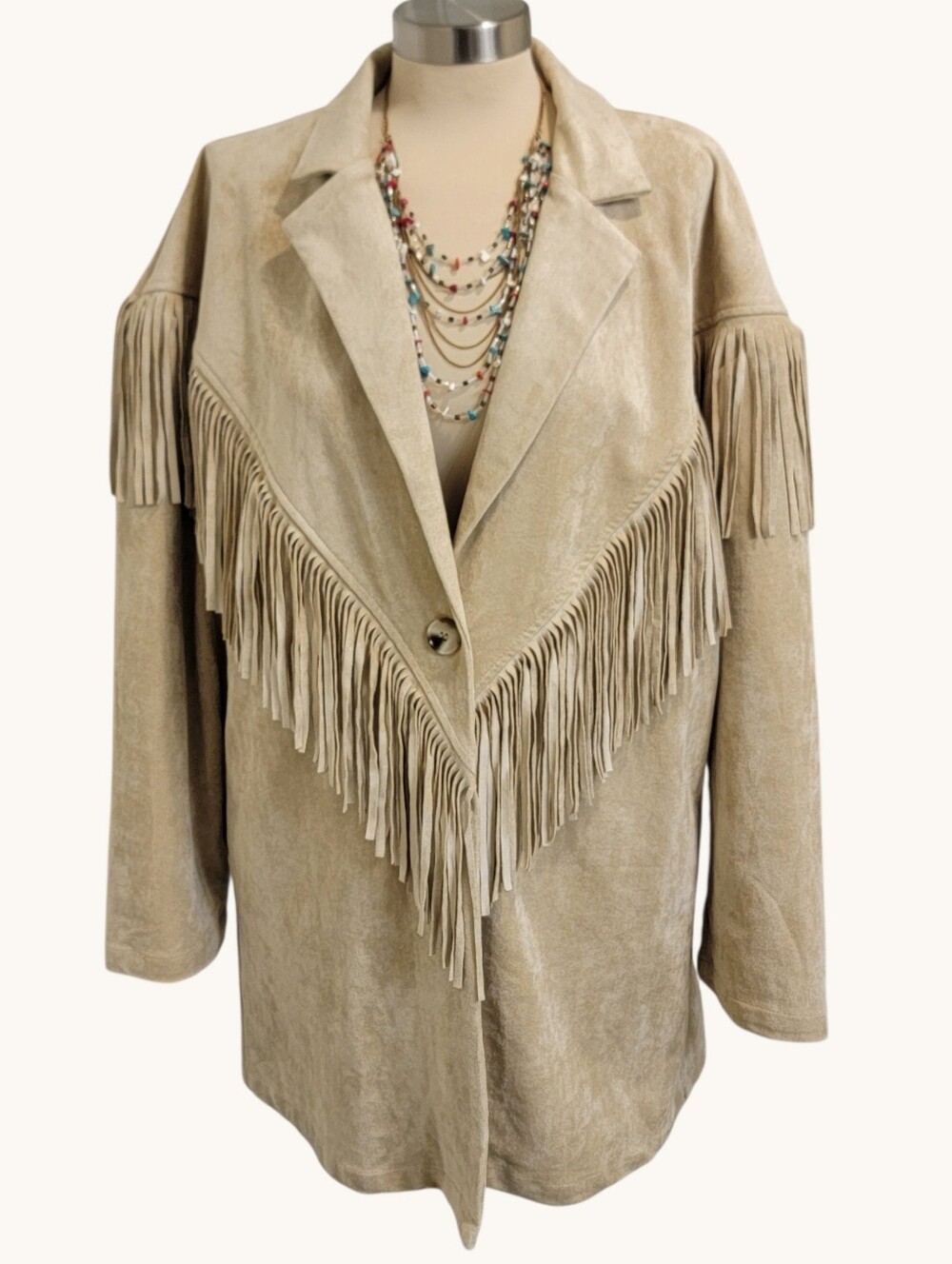 VOY Fringe Suede-Effect Cream Jacket NWT - Picture 5 of 5